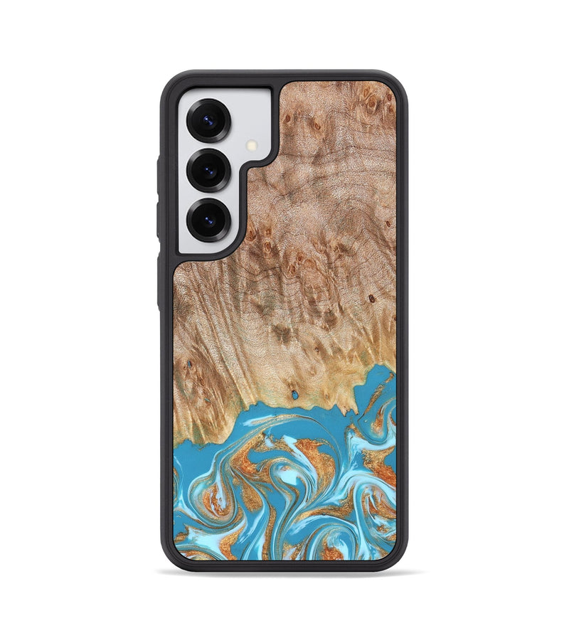 Galaxy S25 Wood Phone Case - Brianna (Teal & Gold, 822888)