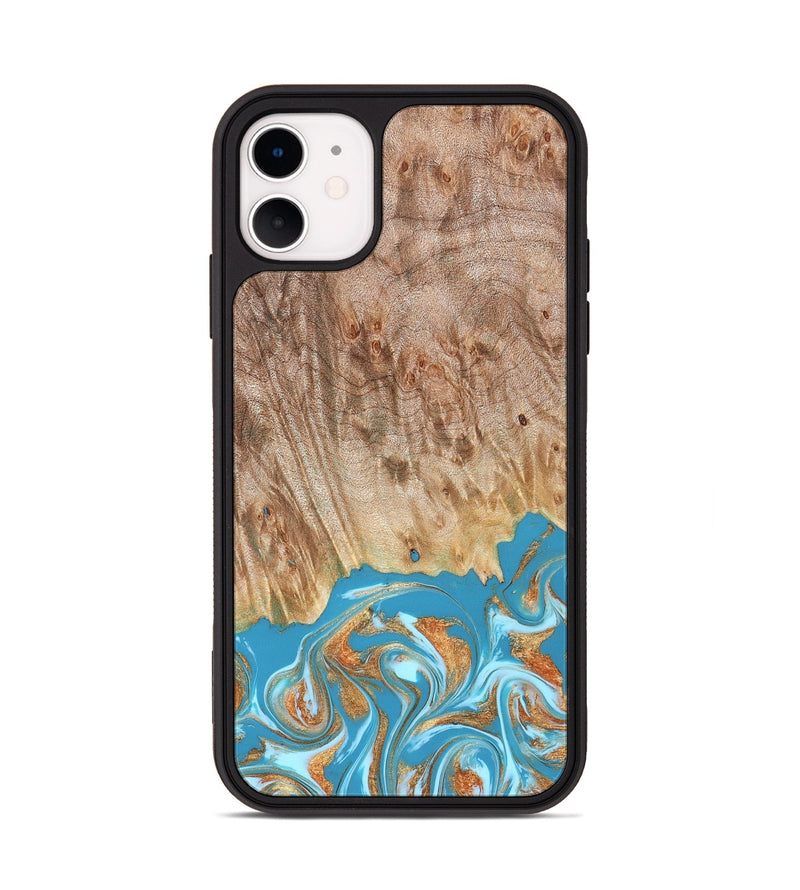 iPhone 11 Wood Phone Case - Brianna (Teal & Gold, 822888)