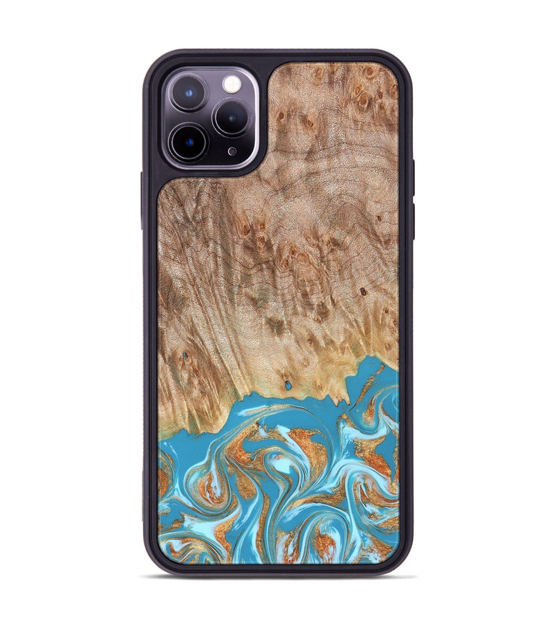 iPhone 11 Pro Max Wood Phone Case - Brianna (Teal & Gold, 822888)