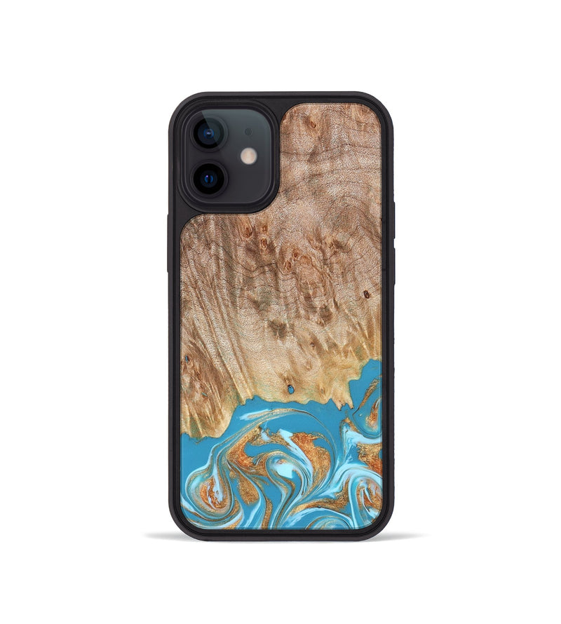 iPhone 12 mini Wood Phone Case - Brianna (Teal & Gold, 822888)
