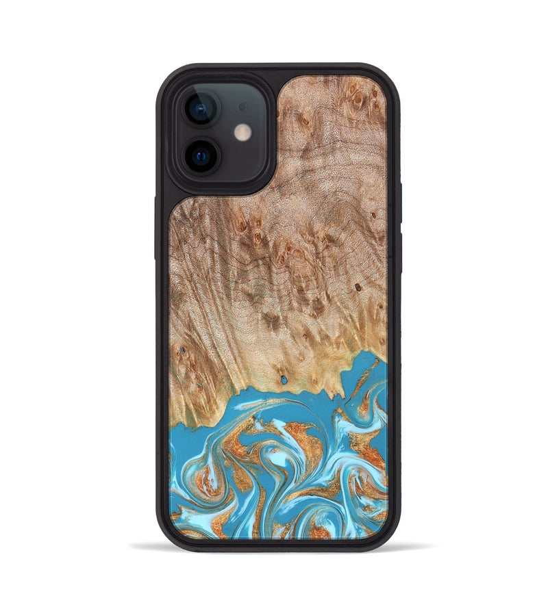 iPhone 12 Wood Phone Case - Brianna (Teal & Gold, 822888)