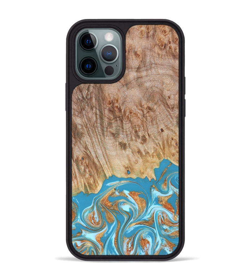 iPhone 12 Pro Max Wood Phone Case - Brianna (Teal & Gold, 822888)