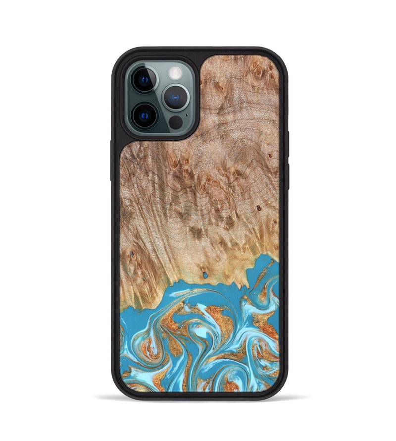 iPhone 12 Pro Wood Phone Case - Brianna (Teal & Gold, 822888)