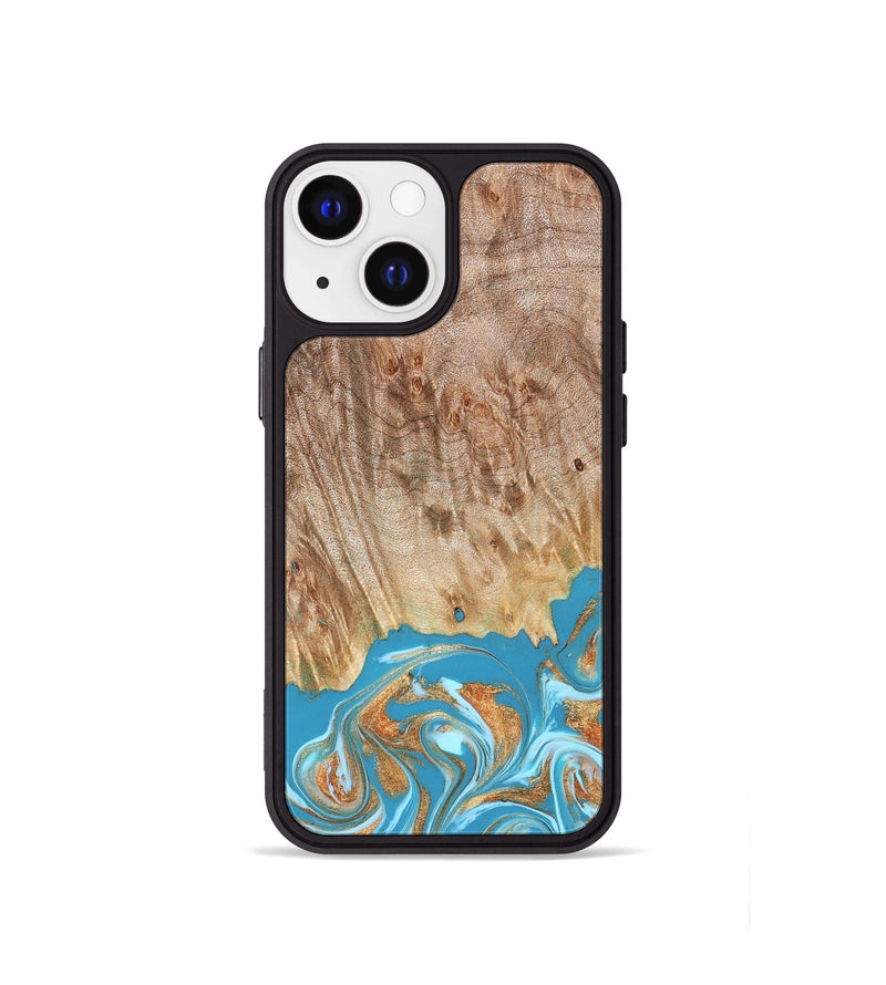 iPhone 13 mini Wood Phone Case - Brianna (Teal & Gold, 822888)