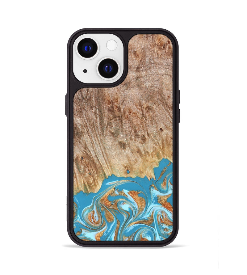 iPhone 13 Wood Phone Case - Brianna (Teal & Gold, 822888)