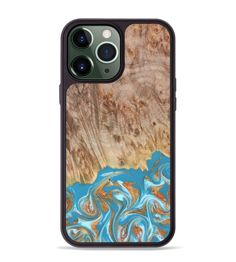 iPhone 13 Pro Max Wood Phone Case - Brianna (Teal & Gold, 822888)