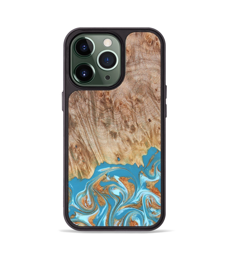iPhone 13 Pro Wood Phone Case - Brianna (Teal & Gold, 822888)