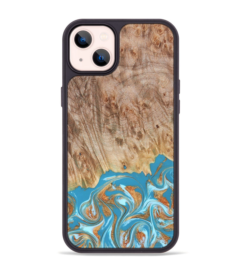 iPhone 14 Plus Wood Phone Case - Brianna (Teal & Gold, 822888)