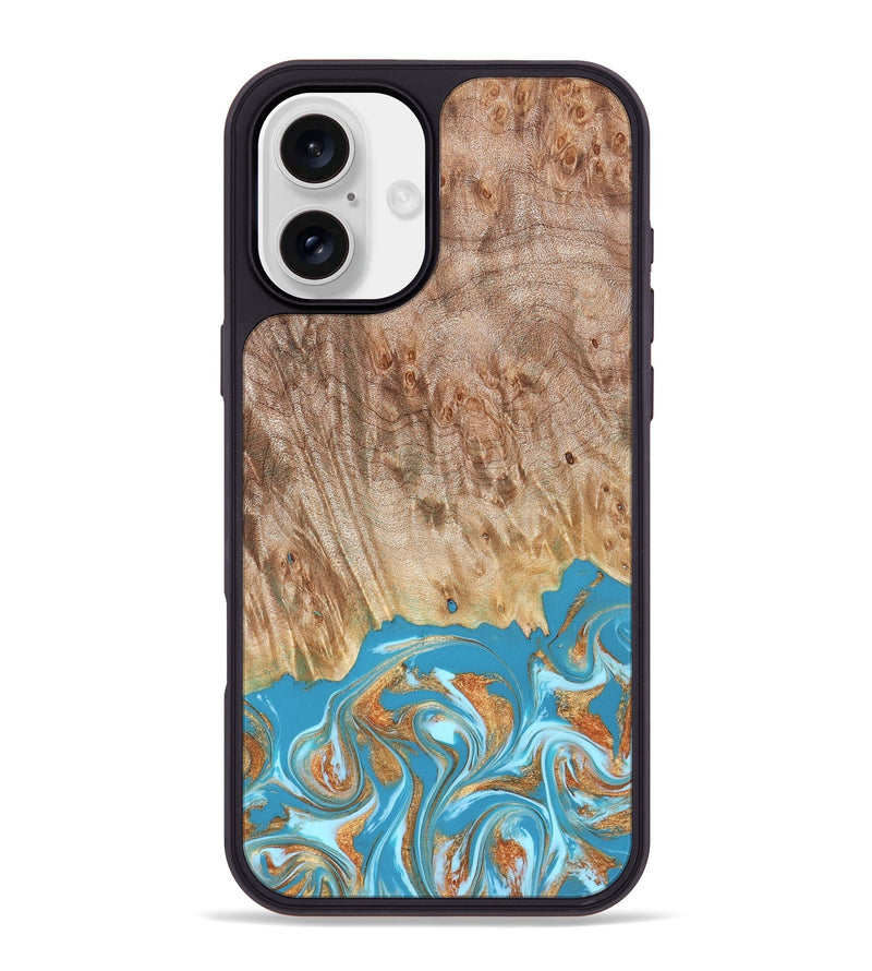 iPhone 16 Plus Wood Phone Case - Brianna (Teal & Gold, 822888)