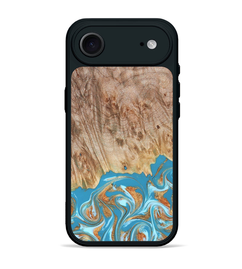 iPhone 17 Air Wood Phone Case - Brianna (Teal & Gold, 822888)