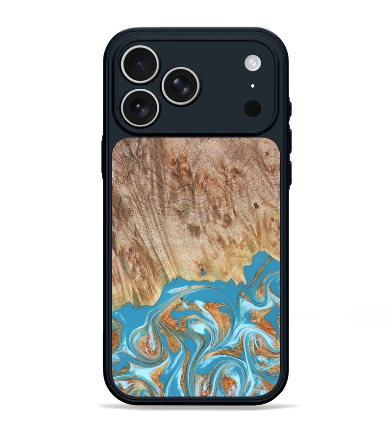 iPhone 17 Pro Max Wood Phone Case - Brianna (Teal & Gold, 822888)