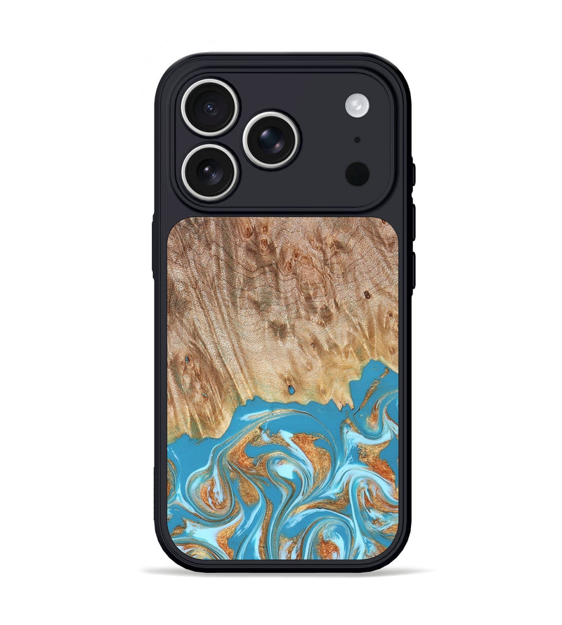 iPhone 17 Pro Wood Phone Case - Brianna (Teal & Gold, 822888)