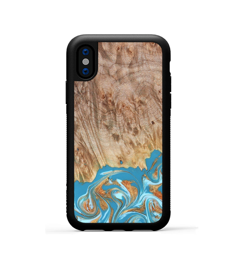 iPhone Xs Wood Phone Case - Brianna (Teal & Gold, 822888)