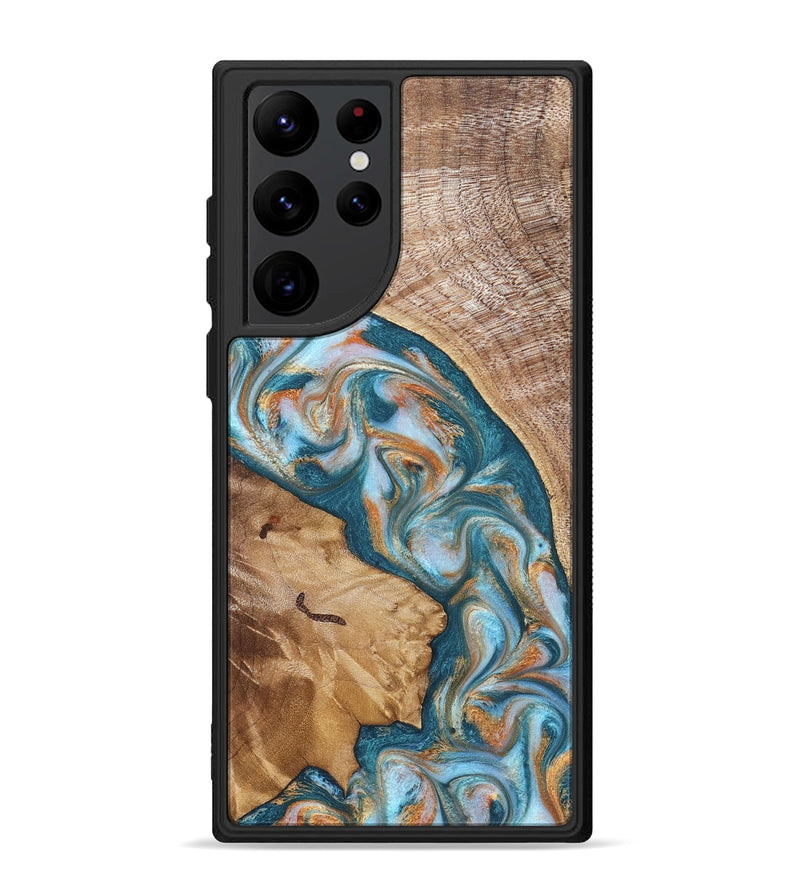 Galaxy S22 Ultra Wood Phone Case - Bertie (Teal & Gold, 822890)