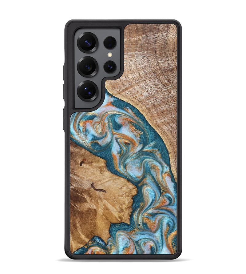 Galaxy S25 Ultra Wood Phone Case - Bertie (Teal & Gold, 822890)