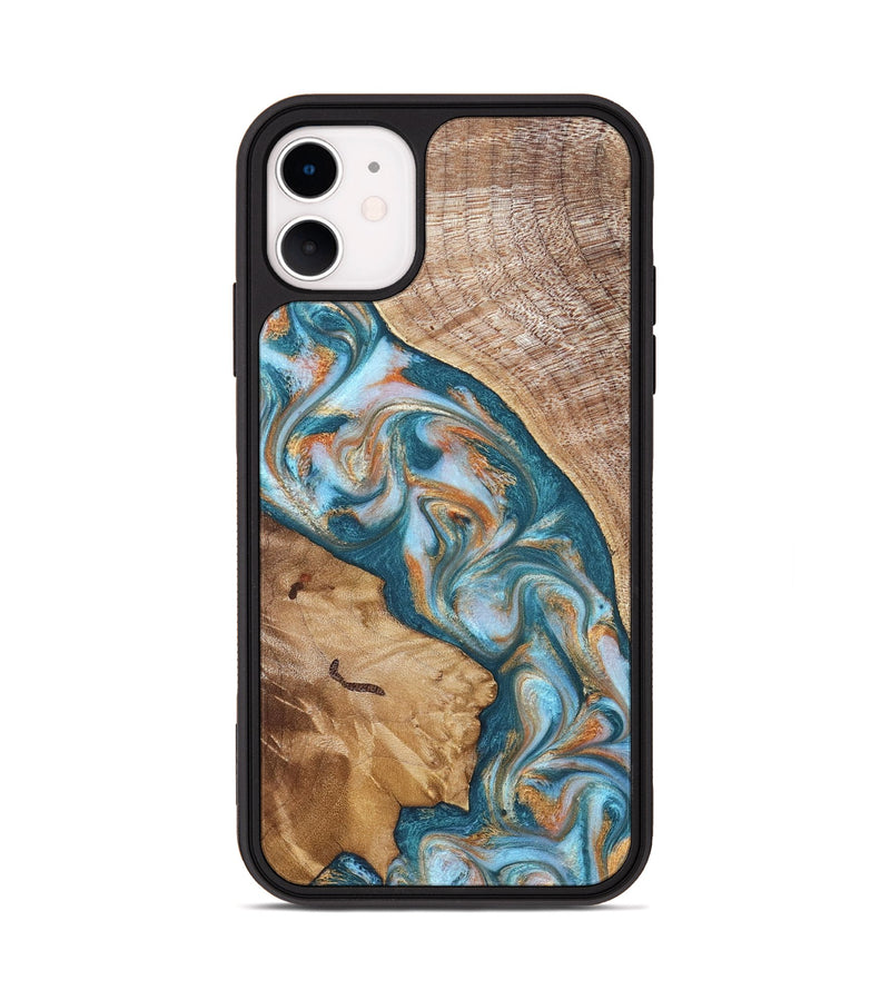 iPhone 11 Wood Phone Case - Bertie (Teal & Gold, 822890)