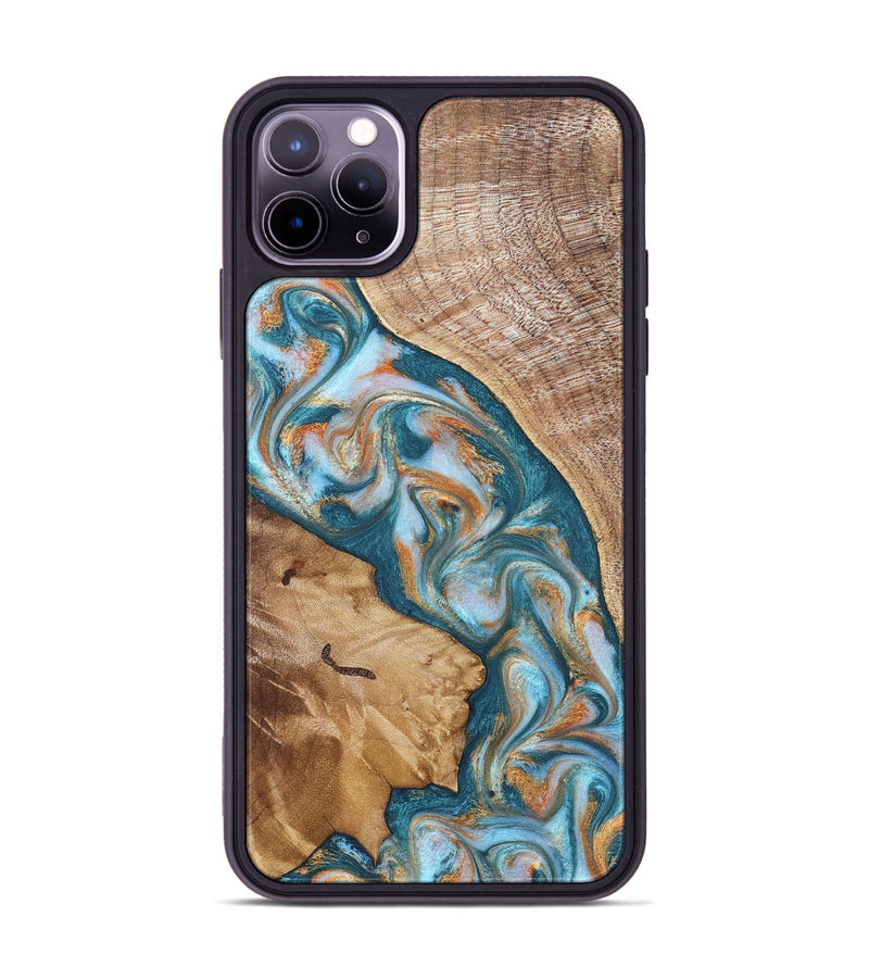 iPhone 11 Pro Max Wood Phone Case - Bertie (Teal & Gold, 822890)