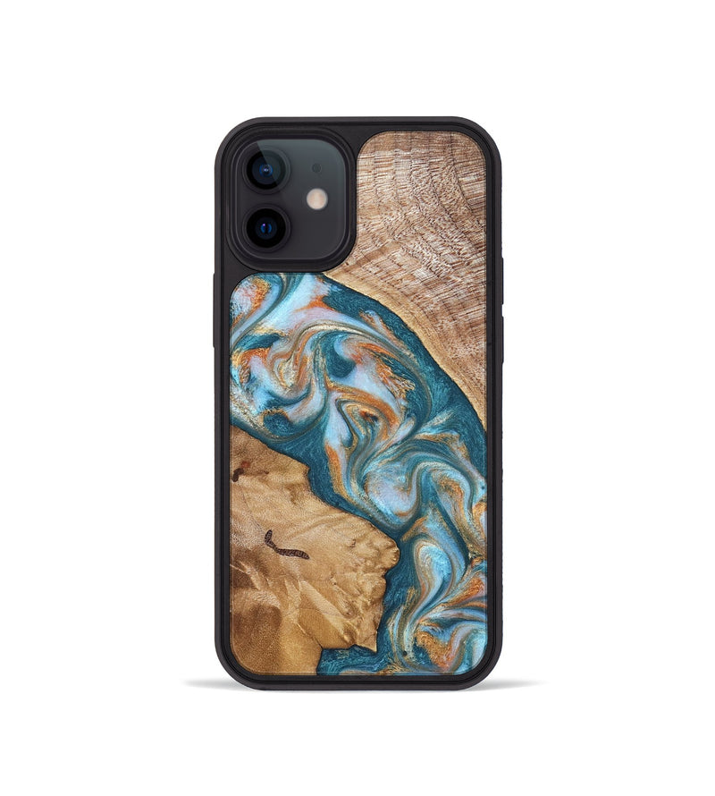 iPhone 12 mini Wood Phone Case - Bertie (Teal & Gold, 822890)