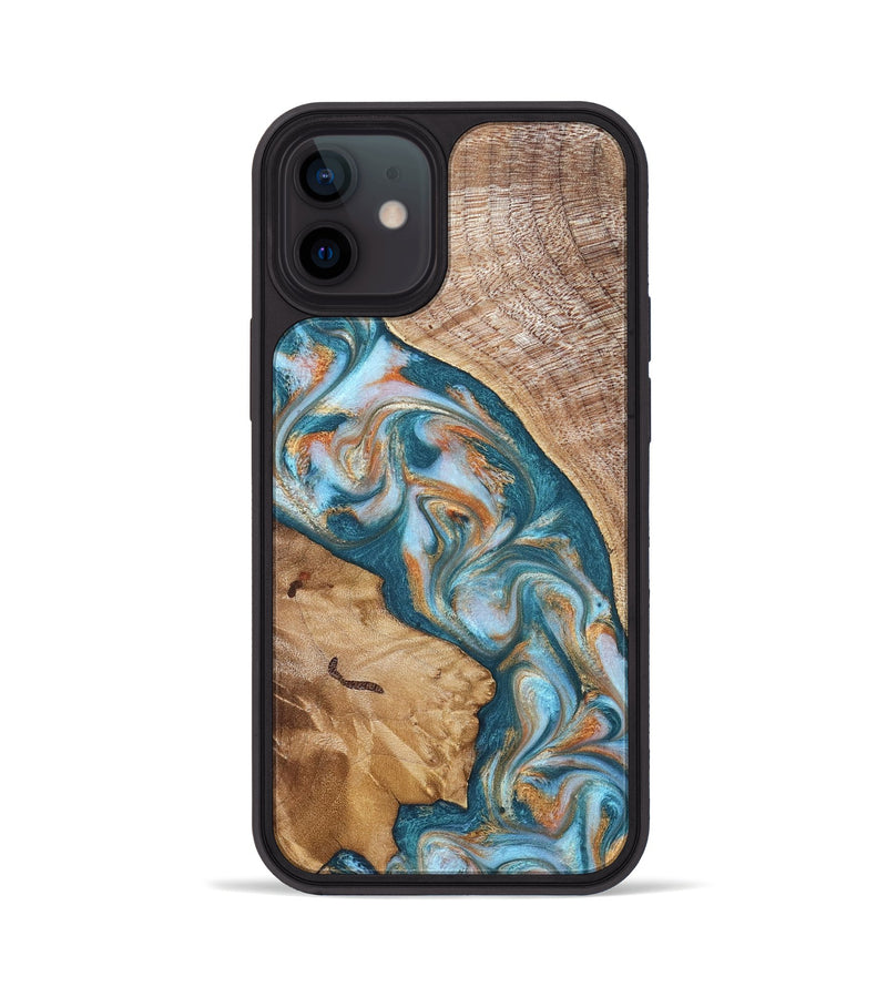iPhone 12 Wood Phone Case - Bertie (Teal & Gold, 822890)