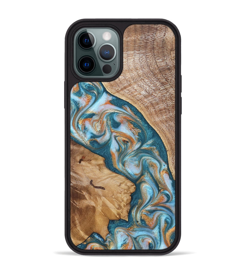 iPhone 12 Pro Max Wood Phone Case - Bertie (Teal & Gold, 822890)