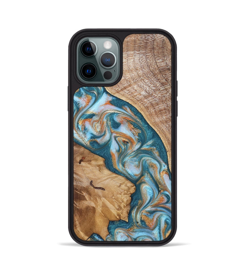 iPhone 12 Pro Wood Phone Case - Bertie (Teal & Gold, 822890)