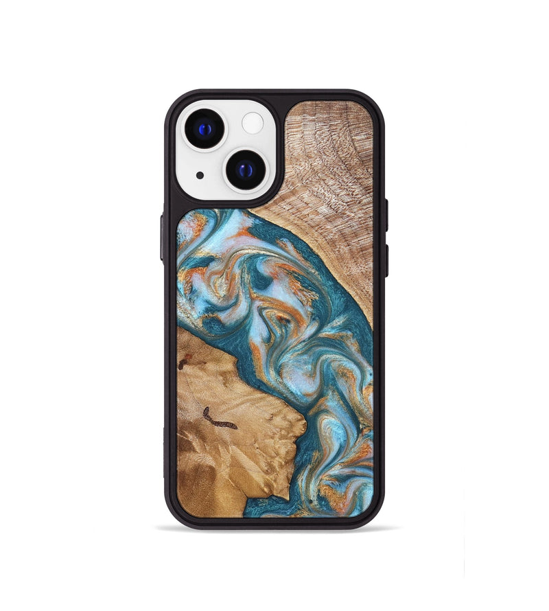 iPhone 13 mini Wood Phone Case - Bertie (Teal & Gold, 822890)