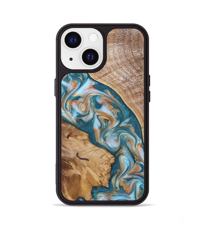 iPhone 13 Wood Phone Case - Bertie (Teal & Gold, 822890)