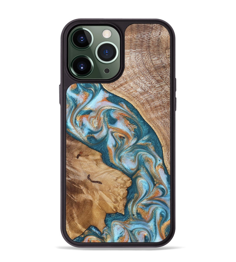 iPhone 13 Pro Max Wood Phone Case - Bertie (Teal & Gold, 822890)
