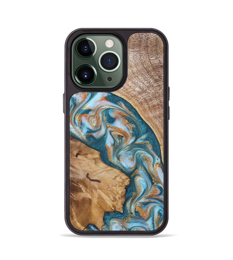iPhone 13 Pro Wood Phone Case - Bertie (Teal & Gold, 822890)