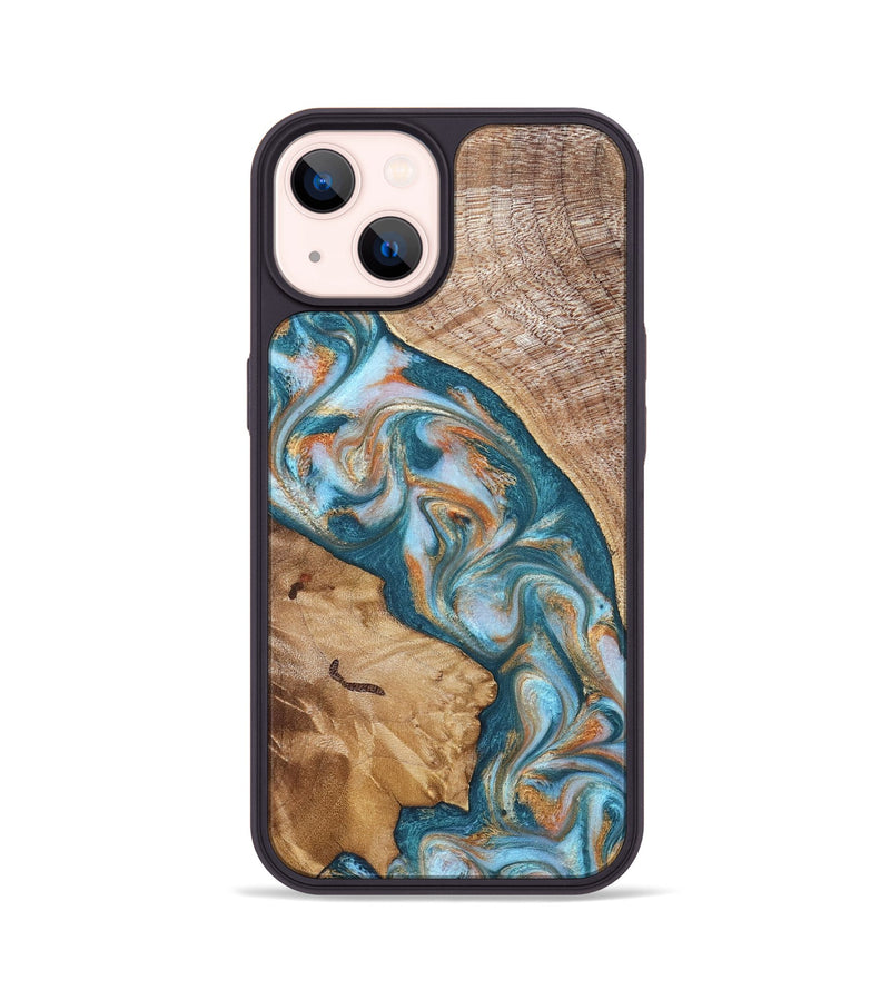iPhone 14 Wood Phone Case - Bertie (Teal & Gold, 822890)