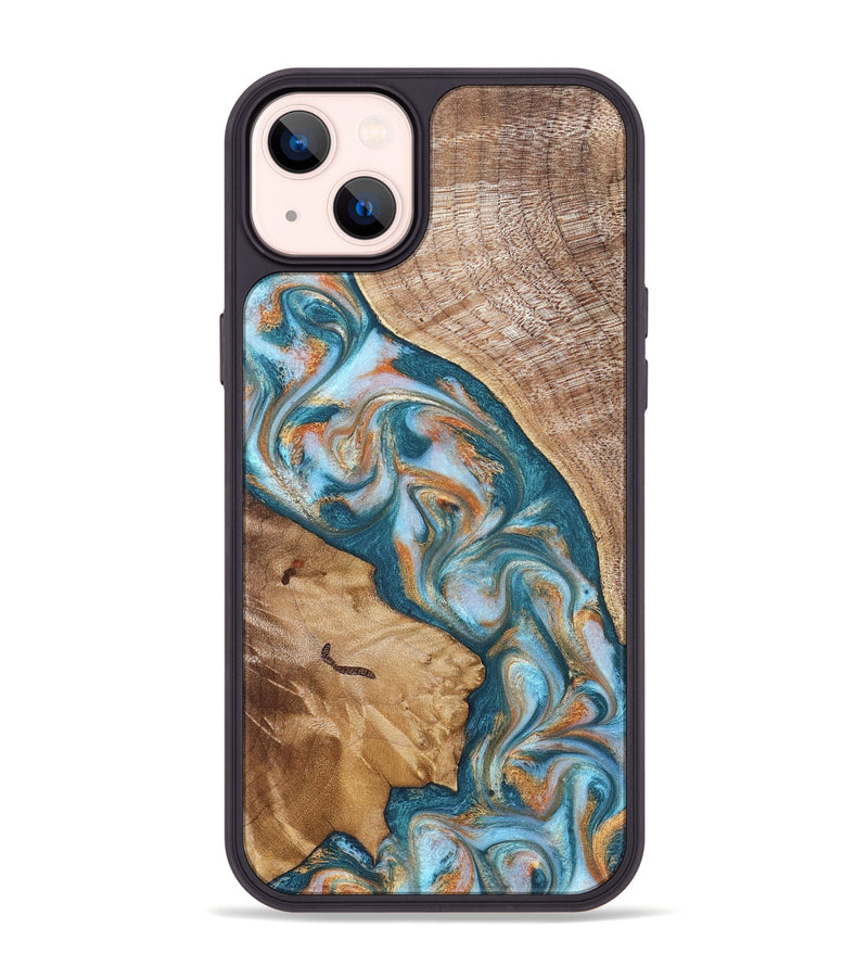 iPhone 14 Plus Wood Phone Case - Bertie (Teal & Gold, 822890)