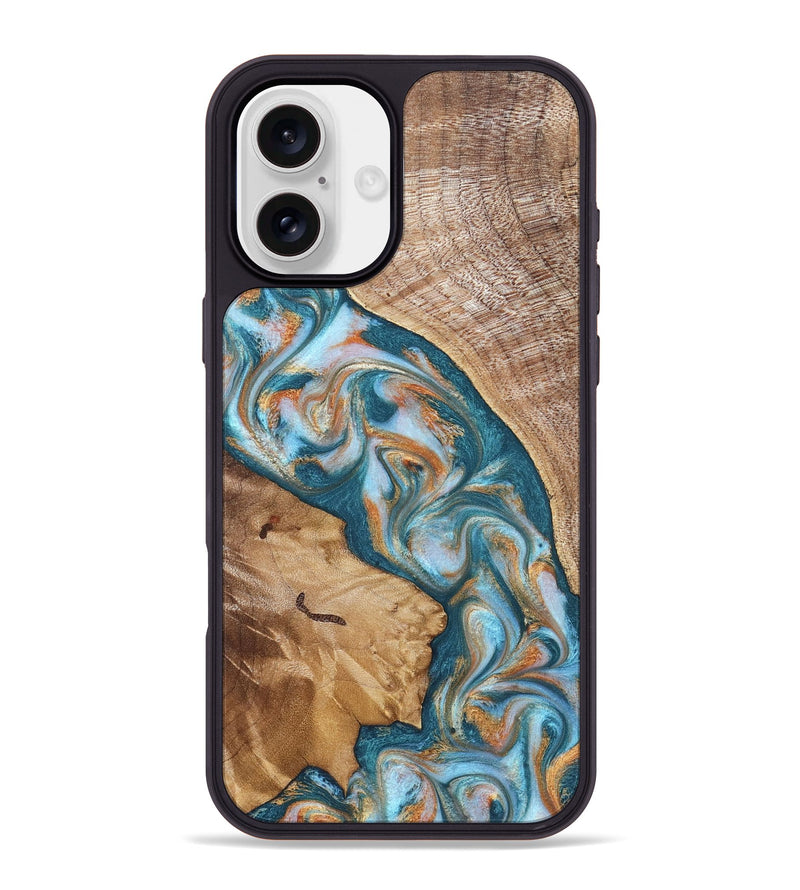 iPhone 16 Plus Wood Phone Case - Bertie (Teal & Gold, 822890)