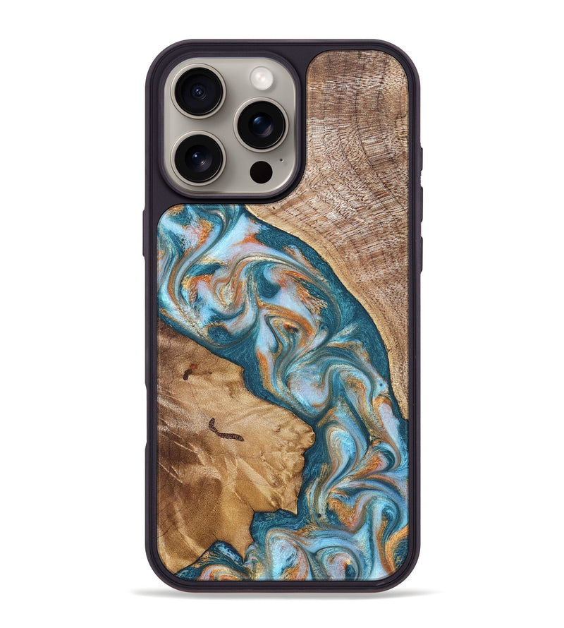 iPhone 16 Pro Max Wood Phone Case - Bertie (Teal & Gold, 822890)