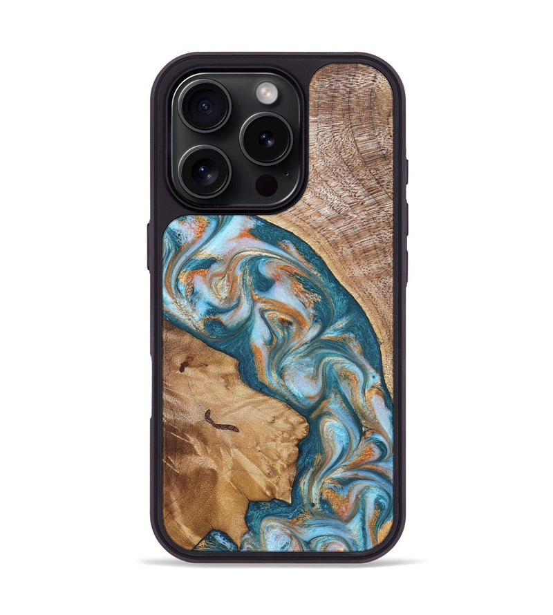 iPhone 16 Pro Wood Phone Case - Bertie (Teal & Gold, 822890)