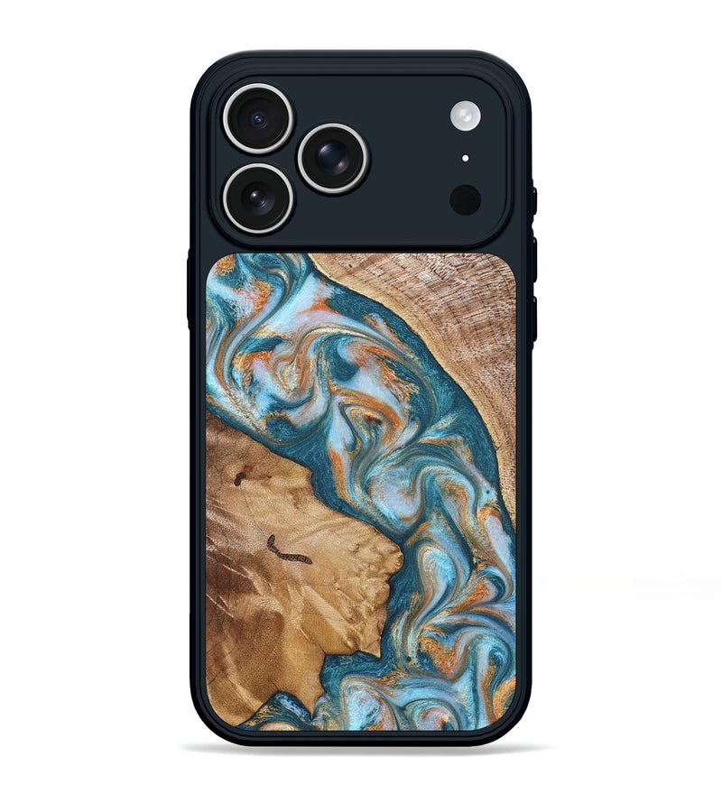 iPhone 17 Pro Max Wood Phone Case - Bertie (Teal & Gold, 822890)