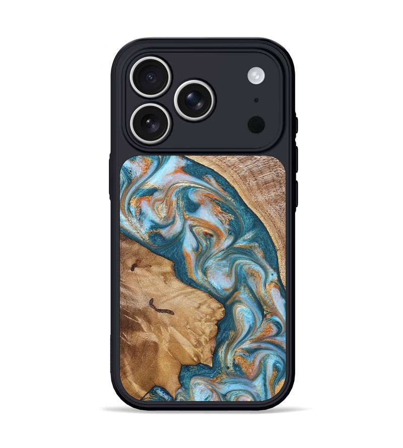 iPhone 17 Pro Wood Phone Case - Bertie (Teal & Gold, 822890)
