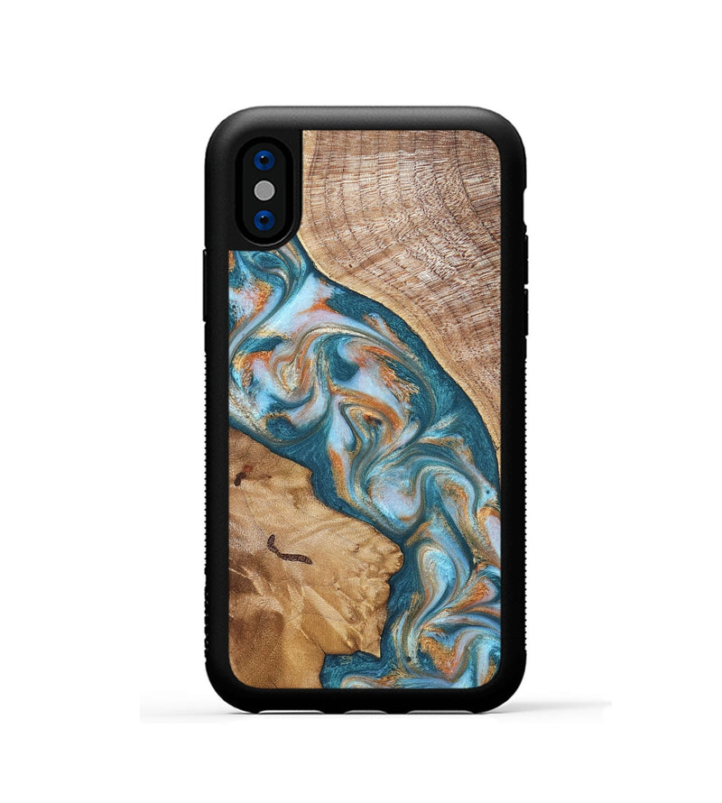 iPhone Xs Wood Phone Case - Bertie (Teal & Gold, 822890)
