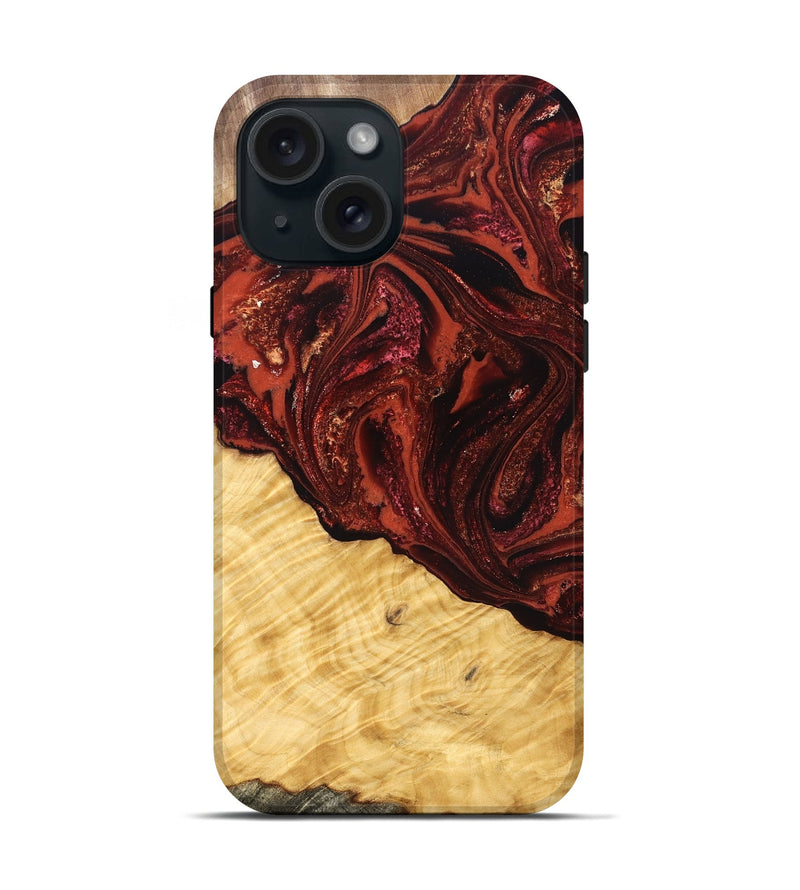 iPhone 15 Wood Live Edge Phone Case - Arvilla (Red, 822965)