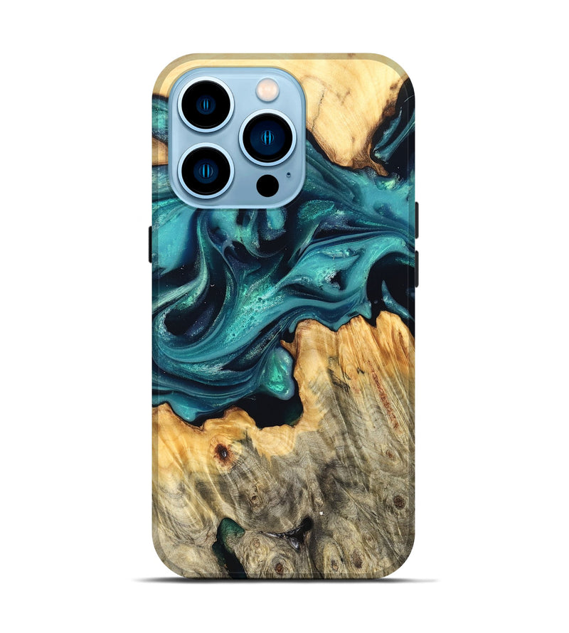 iPhone 14 Pro Wood Live Edge Phone Case - Faith (Green, 822967)