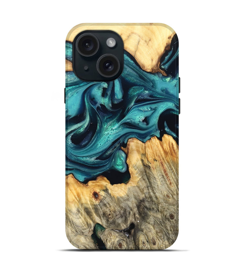 iPhone 15 Wood Live Edge Phone Case - Faith (Green, 822967)