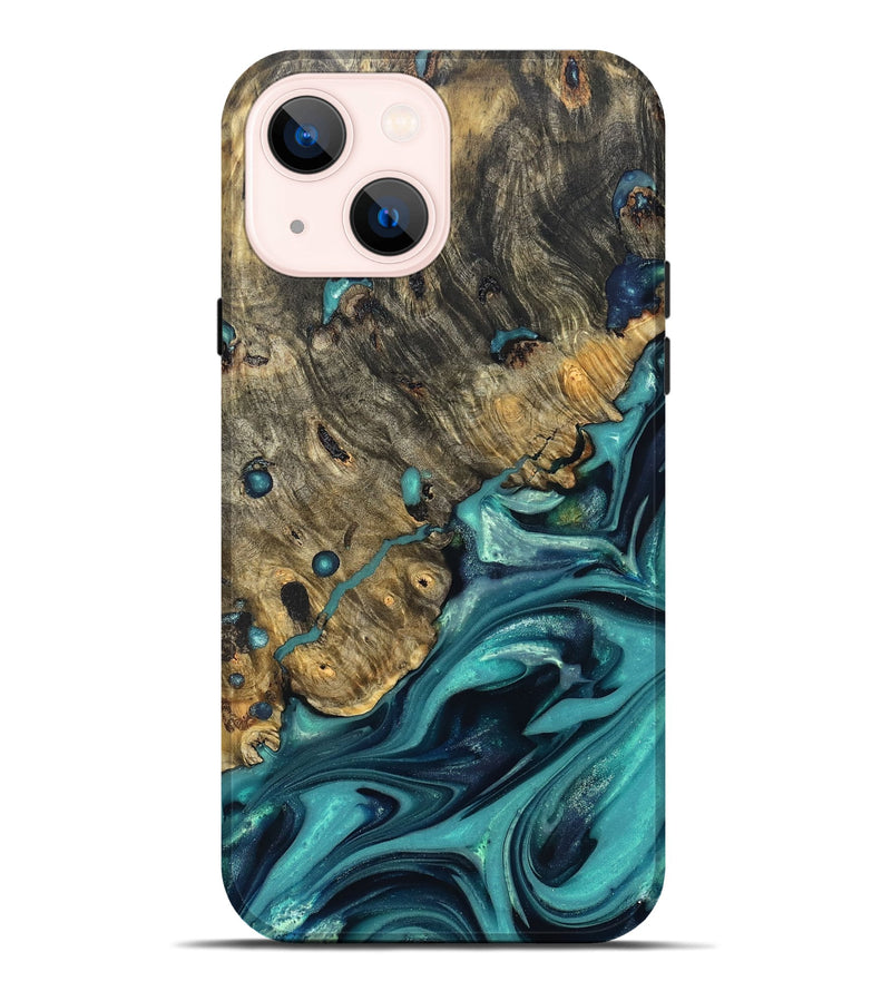iPhone 14 Plus Wood Live Edge Phone Case - Deidre (Green, 822968)
