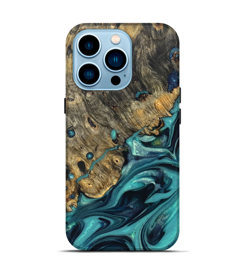 iPhone 14 Pro Wood Live Edge Phone Case - Deidre (Green, 822968)