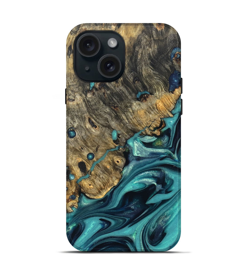 iPhone 15 Wood Live Edge Phone Case - Deidre (Green, 822968)
