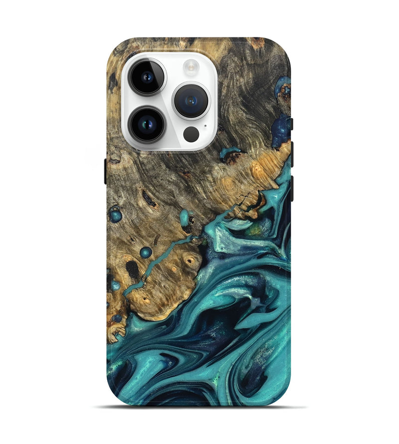 iPhone 15 Pro Wood Live Edge Phone Case - Deidre (Green, 822968)