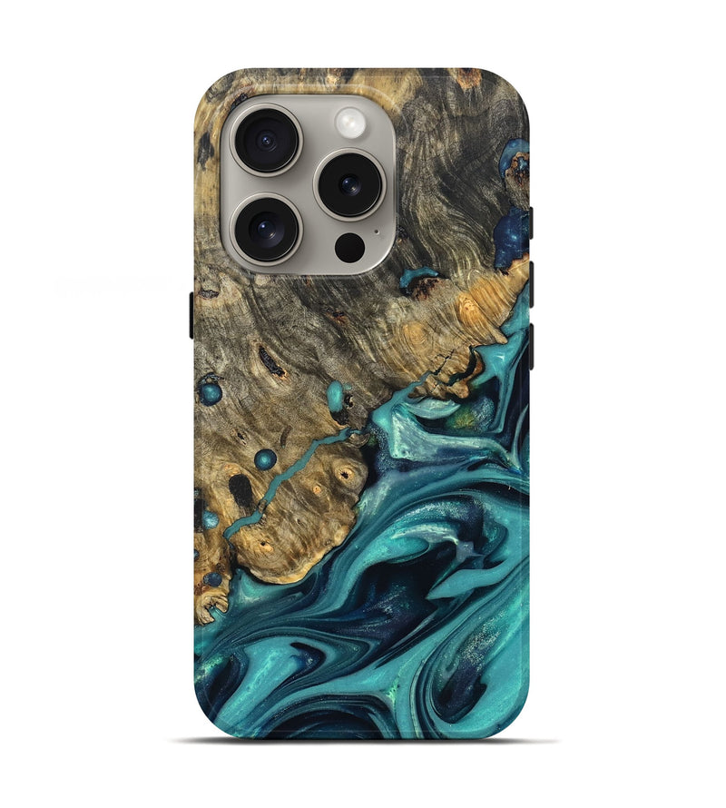 iPhone 16 Pro Wood Live Edge Phone Case - Deidre (Green, 822968)