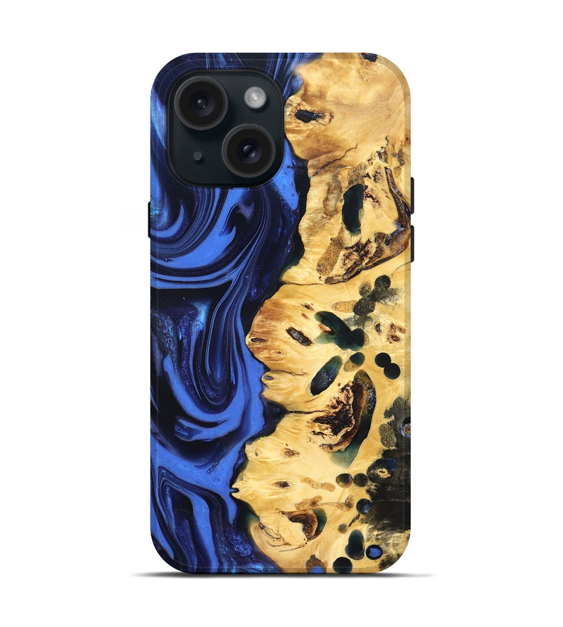 iPhone 15 Wood Live Edge Phone Case - Aniyah (Blue, 822969)