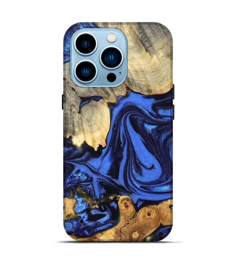 iPhone 14 Pro Wood Live Edge Phone Case - Marlin (Blue, 822970)