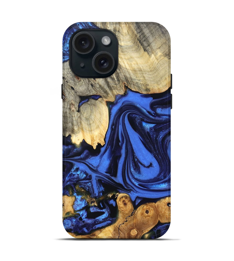 iPhone 15 Wood Live Edge Phone Case - Marlin (Blue, 822970)