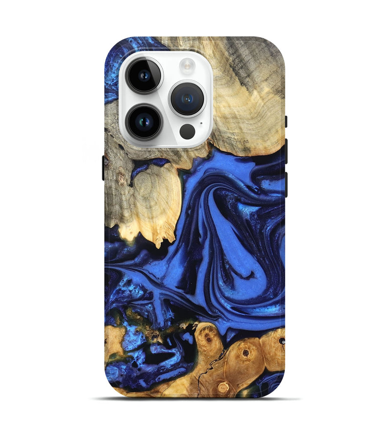 iPhone 15 Pro Wood Live Edge Phone Case - Marlin (Blue, 822970)