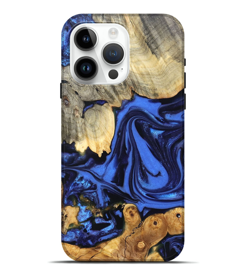 iPhone 15 Pro Max Wood Live Edge Phone Case - Marlin (Blue, 822970)